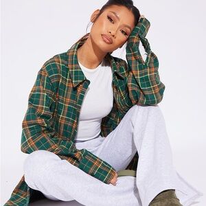FOREST GREEN CHECK OVERSIZED CUFF SHIRT